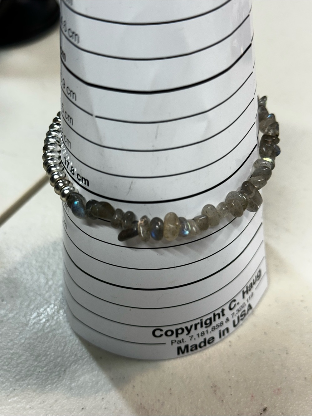 Labradorite Beaded Stretch Bracelet with Silver tone Bench Bead Accents